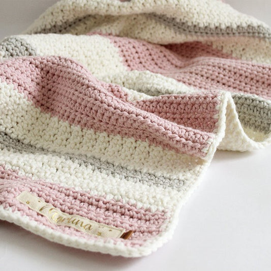 Manta Tejida Flora Personalizada Rosa, Gris & Crudo