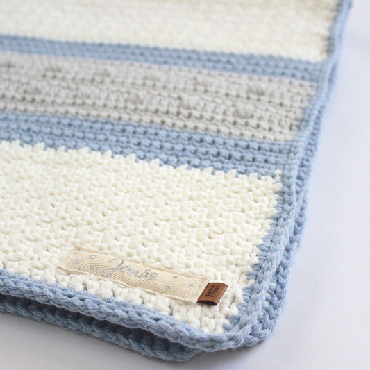 Manta Tejida Ellie Personalizada Crudo, Gris & Azul