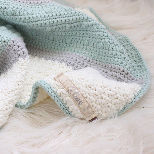 Manta Tejida Ellie Personalizada Crudo, Gris & Verde Menta