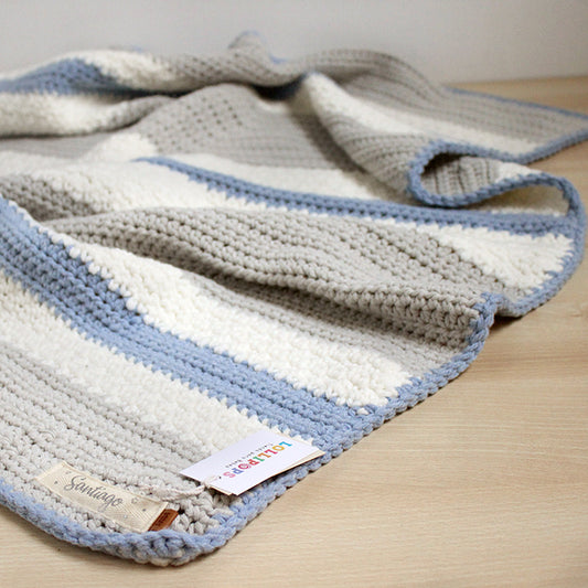 Manta Tejida Flora Personalizada  Azul, Gris & Crudo